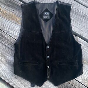 Vintage Black Leather Suede Vest XL Biker Moto Western Boho Utility 90's Y2K